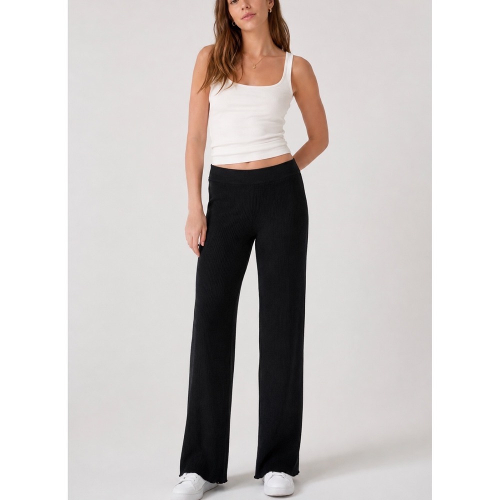 Abercrombie Fitch Black Ribbed Brushed Wide Leg Sweatpants Womens Sz XL Pull On